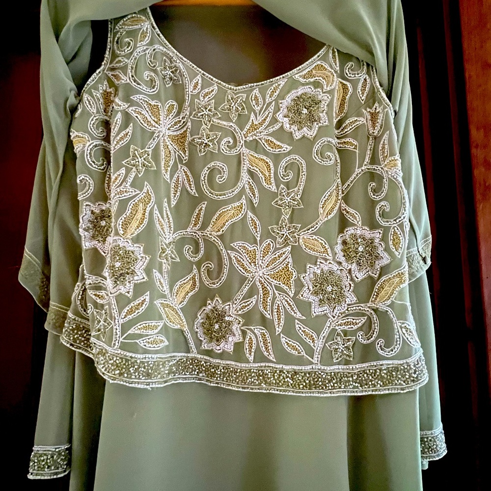 JKara lime green full length beaded dress with jacket .  Size 12